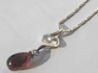 Red garnet briolet silver  pendant from crimeajewel